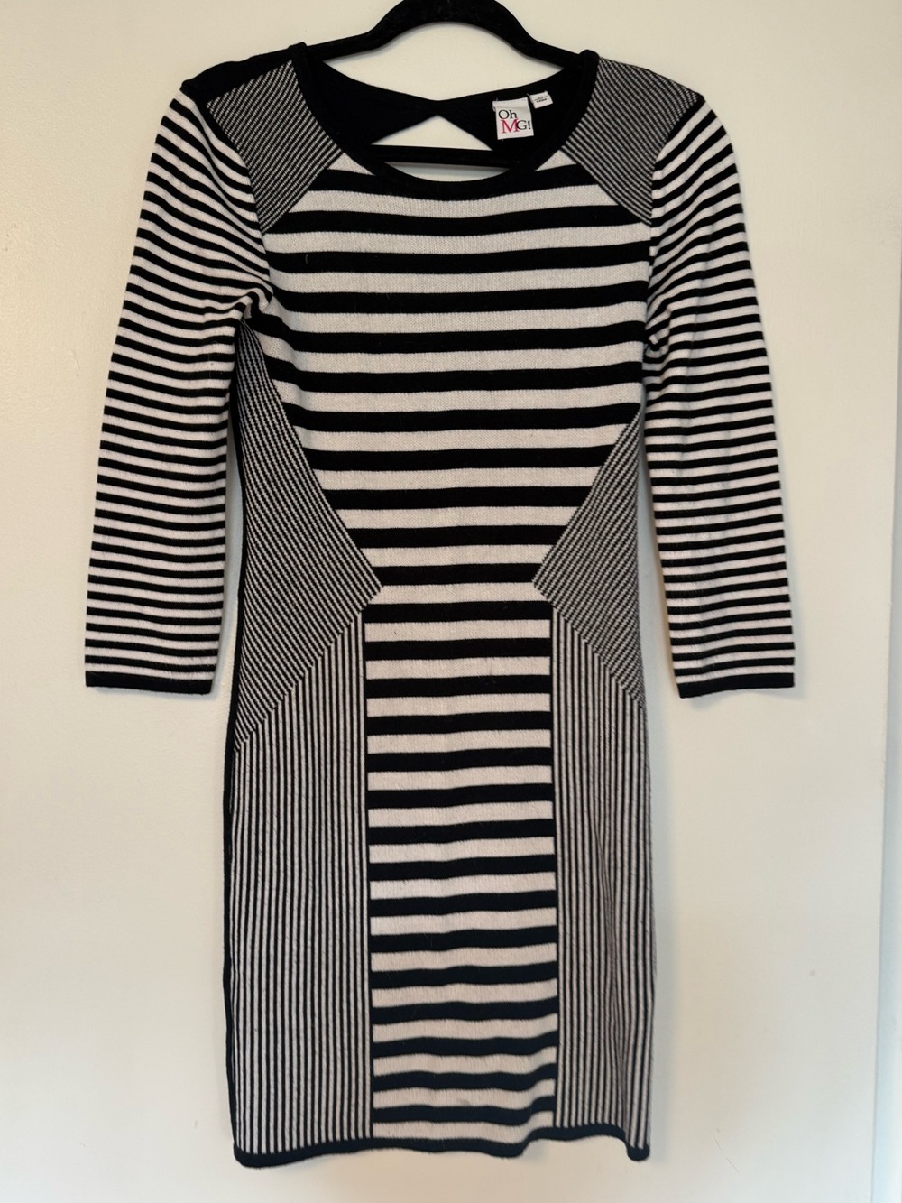 Oh MG! Black and White Striped Long Sleeve Knit Dress